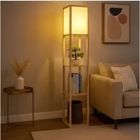 GLOBO LIGHTING Stehlampe, Leuchtmittel nicht inklusive, Stehlampe Standleuchte Leselampe Holzregal Textil Zugschalter