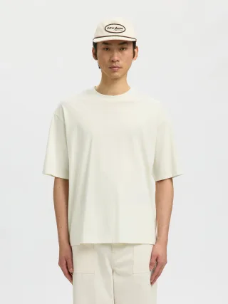 SELECTED MEN - SLHRELAXASPEN SS O-NECK TEE HOTEL AMOUR Egret - Gr. - XL