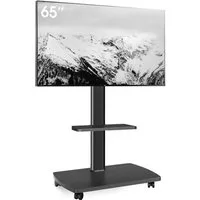 AOKCOS TV-Ständer fahrbare Fernsehhalterung mit Ablage, Rollen, 32-65 Zoll, (bis 65 Zoll, höhenverstellbar, neigbar: -2° bis +10°, schwenkbar: ±30)