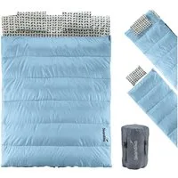 Skandika Schlafsack Iceland Double, 220 x 150 cm, als Einzelschlafsack nutzbar (2-Wege-Reißverschluss mit Kälteschutz, Stoffsteg, Webbandklemmschutz), Baumwolle, Kissen, Deckenschlafsack/Familienschlafsack