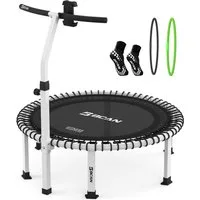 BCAN Fitnesstrampolin Erwachsenen-Trampolin, 227 kg, leise, verstellbare Seile, inkl. Griff & Socken, weiß