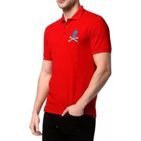 PHILIPP PLEIN Poloshirt Polohemd mit Leder-Patch und PP Hexagon Leder-Patch mit PP Hexagon, Gesticktes Skull&Bones-Logo