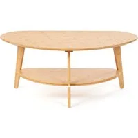 needs&wants® Couchtisch 100% Bambus oval halbrund, Sofatisch Wohnzimmertisch Holz natur Ablage, Kaffeetisch dreibein Füße Beine Stauraum rund niedrig groß Echtholz