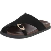 Ital-Design Damen Pantoletten mit Metallschließe & Komfortsohle Pantolette (91849013) Flach Pantoletten in Schwarz