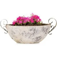 matches21 HOME & HOBBY Blumentopf Keramik Pflanzschale für draussen oval Deko-Schale beige 28,5 cm (1 St), Wetterfeste Outdoor Pflanzschale Blumen-Schale Garten-Deko Pflanztopf