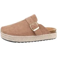 Ital-Design Damen Mules Freizeit Pantolette Flach Pantoletten in Hellbraun