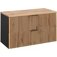 Lomadox Waschbeckenschrank XANTEN-56 100 cm in anthrazit mit Eiche Nb. schwarz gerillt