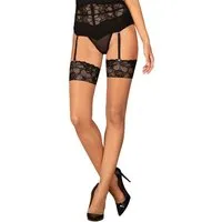 Obsessive Strapsstrümpfe Serafina Straps-Strümpfe mit Spitzen-Bund - beige, schwarz (1-Paar) transparent