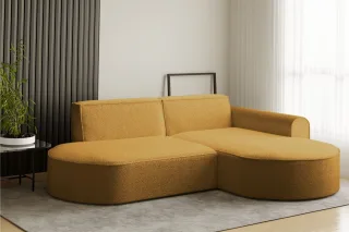 Ecksofa Designersofa BONDY in Stoff Ascot Senfgelb Ottomane Rechts