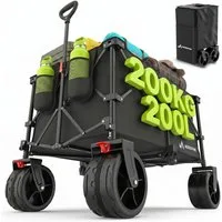 NEOLYMP Bollerwagen Bollerwagen faltbar in 200 oder 300 L bis 200 kg mit Bremse, Höhenverstellbarer Teleskopgriff und Feststellbremse