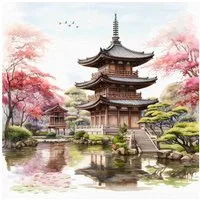 ti-flair Papierserviette, Servietten Papier 33x33cm 3-lagig mit japanischem Tempelmotiv 20 Stück