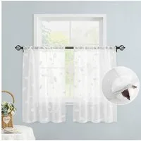BYSURE Gardine Voile Scheibengardinen modern Wohnzimmer Bistrogardine für Küche, Bad (2 St), Stangendurchzug, transparent, Küchenvorhänge, besticktes Blattmuster, Vorhänge für kleine Fenster