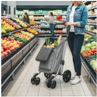 HOMCOM Einkaufstrolley trägt 25 kg, verstellbarer Griff, 46 l, Aluminiumrahmen, Grau