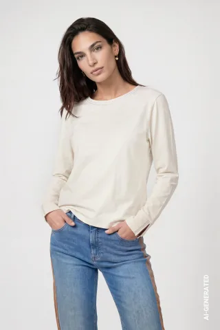 monari - Langarmshirt mit Strassdetails antique white - Gr. - 34