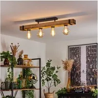 hofstein Deckenleuchte »Bollengo« moderne Deckenlampe aus Metall/Holz in Schwarz/Natur, ohne Leuchtmittel, Leuchte mit Holzstab im Vintage-Design, 4xE27