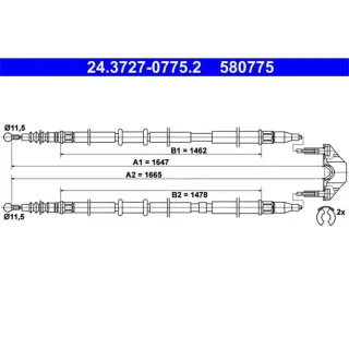 ATE Handbremsseil hinten L?nge 1647 Opel Astra H A04