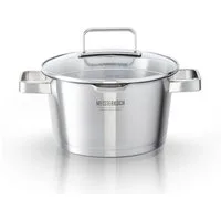 Meisterkoch Kochtopf Fleischtopf Ø 20 cm, integriertes Sieb, Ausguss, Innenskala, Edelstahl, 2,5 Liter Volumen, Glasdeckel, für alle Herdarten inklusive Induktion