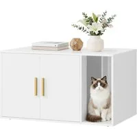 FEANDREA Katzentoilette Katzenklo-Schrank, moderne Katzenhaus, für Wohnzimmer, Vordereingang, Doppeltüren mit Griffen, Beistelltisch, 80 x 50 x 45 cm