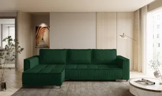 Ecksofa Schlafsofa Sofa JUNA Stoff Terra Flaschengrün Ottomane Links