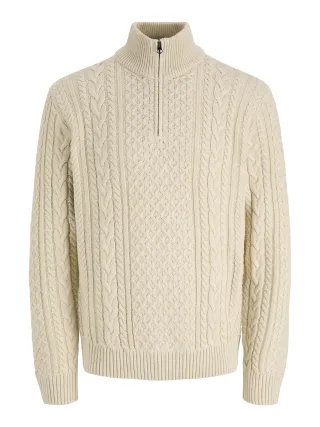 JACK&JONES - JPRBLUCALLUM CABLE KNIT HALF ZIP Parchment - Gr. - L