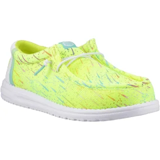 HEYDUDE Wally Party Mesh Polyester Herren Mokassins Schuhe Lime Punch/Weiß