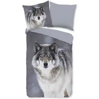 good morning Wendebettwäsche Wolfie, Biber, Flanell, 2 teilig, Flanell, Biber, Winter, Warm, Reißverschluss, Wendeoptik, Wolf, Grau