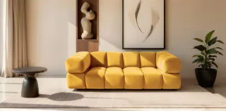 Sofa Designersofa BLANCHE 3-Sitzer in Stoff Bluvel Goldgelb