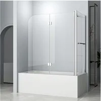 Hopibath Badewannenfaltwand Eck mit seitenwand 70cm Duschwand für Badewanne 3 teilig / 2 teilig, 6mm ESG, (180° Faltwand, mit Handtuchhalter, Haltestangen), mit Hebe-/ Senkfunktion, Duschdichtung
