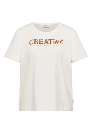 Cecil - T-Shirt mit Glitzerprint weiß - Gr. - M