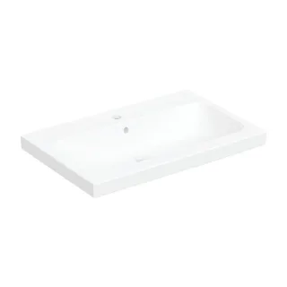 Geberit iCon Aufsatz-Waschtisch 501848002 70x48cm, Hahnloch mittig, mit Überlauf, für Arbeitsplatte, weiß KeraTect