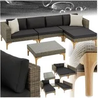 tectake Loungeset Rattan Sitzgruppe mit Aluminiumgestell, hochwertiges Geflecht, (Gartenlounge-set Konstanza, 5-tlg., geeignet für Outdoor in Natur), wetterfest und UV-beständig, Dicke der Sitzpolster 8 cm
