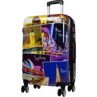 Trendyshop365 Hartschalen-Trolley Janeiro, bunter Koffer mit Motiv, 3 Größen, 4 Rollen, Zahlenschloss, Polycarbonat, Dehnfalte