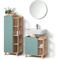 Livinity® Badmöbel-Set Marano, Blau-Grau/Sonoma, 3 Teile, (3-St)