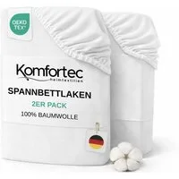 Komfortec Spannbettlaken Jersey Spannbettuch, 90x200, 140x200, 160x200, 180x200 oder 200x200 cm, 100% Baumwolle (135 g/m), Gummizug: Rundum, (2 Stück), OEKO-TEX® Standard 100 Zertifisiert, für Matratzen bis 25 cm Höhe