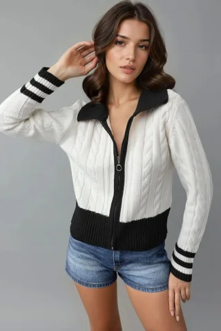Polo-Hals Reißverschluss-Cardigan