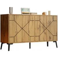 Merax Sideboard mit 4 Türen und großem Stauraum, Kommode mit Push-to-Open Mechanismus (120x35x69cm, 1 St), Aufbewahrungsschrank mit Wellenmuster, Küchenschrank in Holzoptik