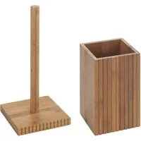 WENKO Küchenrollenhalter Modell Mera, (Set, 2-St), mit Utensilienhalter, Küchen-Set aus geräuchertem Bambus