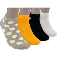 Die Sockenbude Sneakersocken FLOWER (Bund, 4-Paar, grau schwarz weiß gelb) gekämmte Baumwolle