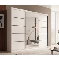 MOEBLO Schiebetürenschrank Tivora 250 (Moderner, platzsparender Kleiderschrank mit Spiegel für Schlafzimmer und Ankleidezimmer, 3 Schiebetüren, 11 Einlegeböden, stabile Kleiderstange, Wohnzimmerschrank mit Spiegel, Schwebetürenschrank Schrank Gardero
