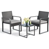 Blishom Balkonset 3-tlg. Garten-Sitzgruppe 2 Gartensessel Glas-Beistelltisch, 2 Gartensessel mit abnehmbaren Sitzkissen wetterfest