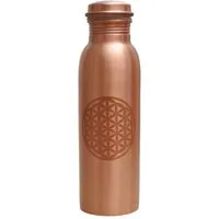 Yogishop Trinkflasche Kupferflasche Blume des Lebens, 0,75 l, Edle Wasserflasche aus Kupfer.