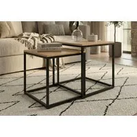 Home Collective Couchtisch Kleiner 2er Set aus Holz, Wohnzimmertisch Modern (Beistelltisch Set 2 in 1 mit Metallgestell, Büro Beistelltisch Loft Design TWIN, kratzfeste Oberfläche, Set 2 in 1), Quadratisch in Eiche hell, für Wohnzimmer