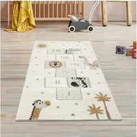 TeppichHome24 Kinderteppich Kinderteppich mit Hüpfspiel & Tieren Weich & Strapazierfähig in creme, rechteckig, Höhe: 10 mm