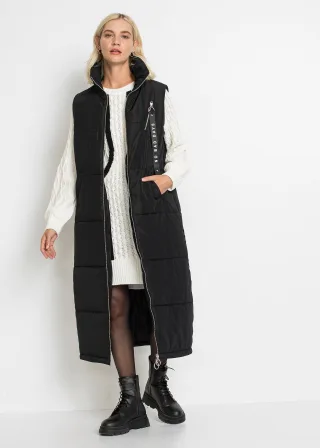 bonprix Outdoor-Weste mit Bionic-Finish, schwarz, Gr.34, Long-Weste mit Anhängerdetail