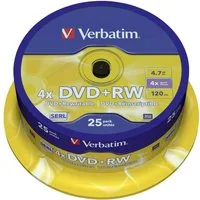 Verbatim DVD-Rohling DVD+RW 4.7 GB 4x 25er Spindel 43489, Wiederbeschreibbar