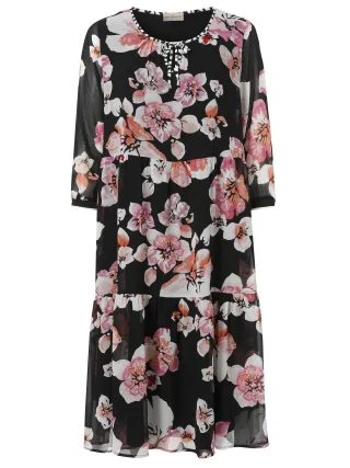 Via Appia - Kleid V-Ausschnitt 3/4 Arm Druck schwarz multicolor - Gr. - 40
