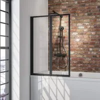 Schulte Badewannenfaltwand Smart 87 x 121 cm, Sicherheitsglas, (2 tlg), Klar Schwarz Klebe-Montage