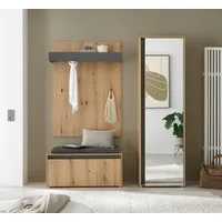 Home affaire Garderoben-Set GIRON/CiTY, moderne Garderobe, Komplettset mit viel Stauraum, (Komplett-Set, 3-St), enthält Garderobenschrank, Paneel, Schuhbank inkl. Sitzkissen