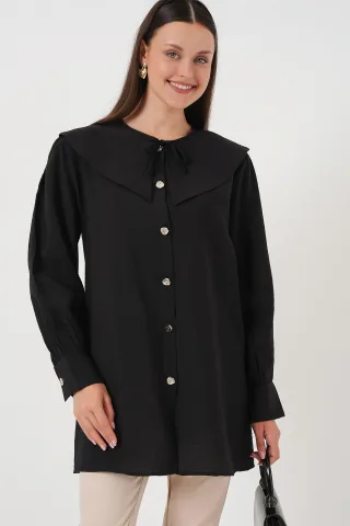 Langärmlige Lockere Bluse mit Babykragen und Schleifendetail