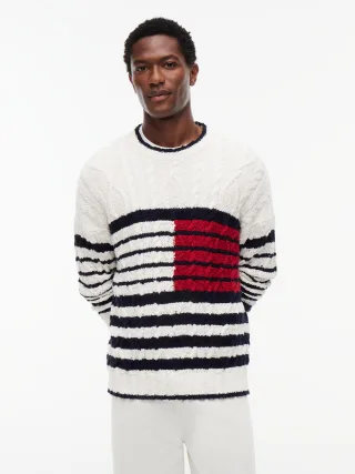 BRETON FLAG CABLE CREW Ivory Petal/Desert Sky/Medium Red - Gr. - L